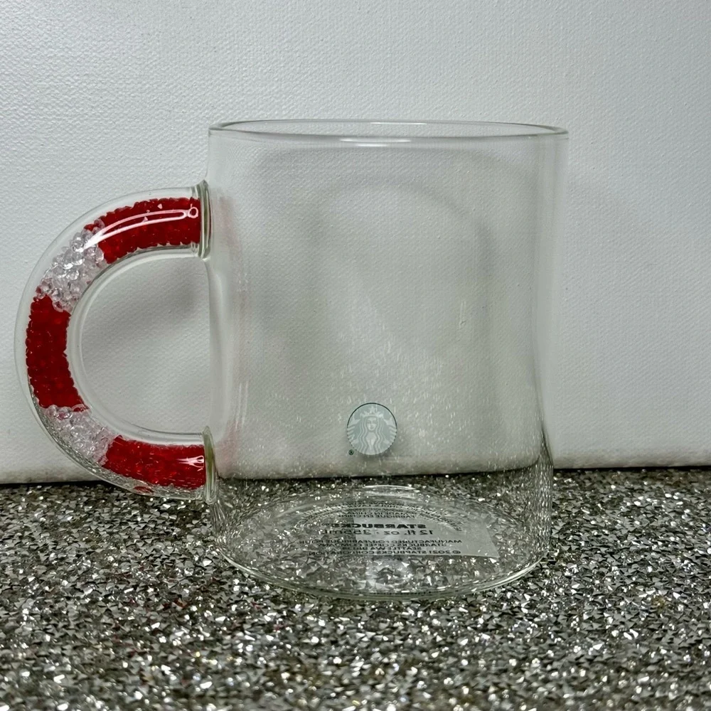 Starbucks Clear Glass Coffee Mug with Candy Candy Handle 12oz Nwt